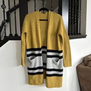 Staccato Women Small Mustard Yellow Black Gray Color-Block Open Front Cardigan